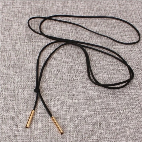 Long Black Rope Necklace w/ Gold Detail - Picture 2 of 4